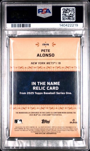 2025 Topps Pete Alonso All Star The Name Relic Jumbo Game Worn Patch 1/1 PSA 6 view 2