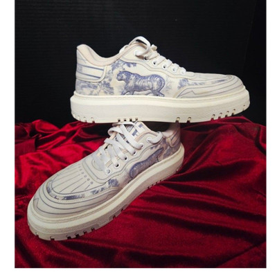 Dior Men s White/Blue Low-Top Lace-Up Athletic Sneakers Casual Shoes