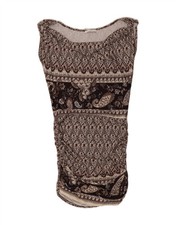 VINTAGE Womens Sleeveless Bodycon Dress UK 14 Large Brown Paisley DF39