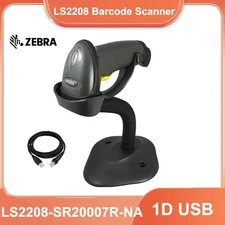 Zebra Symbol LS2208-SR20007R-NA 1D Barcode Scanner Kit Stand & USB Cable Black