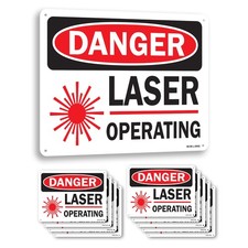 Laser Operating with Graphic OSHA Danger Sign Metal, Plastic, Decal 5 or 10 Pack
