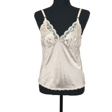 Vintage Lace Trim Babydoll Cami Top Size 34 S Satin Coquette Y2K Lingerie Rose
