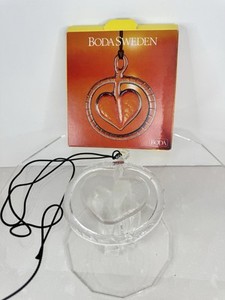 Rare Vtg KOSTA BODA Art Glass HEART Bertil Vallien Sun Catcher Ornament 8” BOX