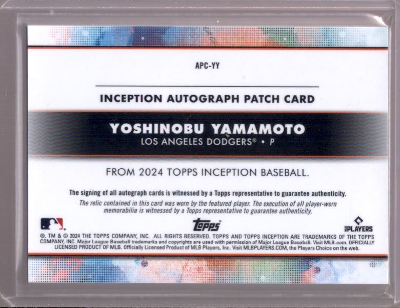 YOSHINOBU YAMAMOTO 2024 Topps Inception RC 2-Clr Patch