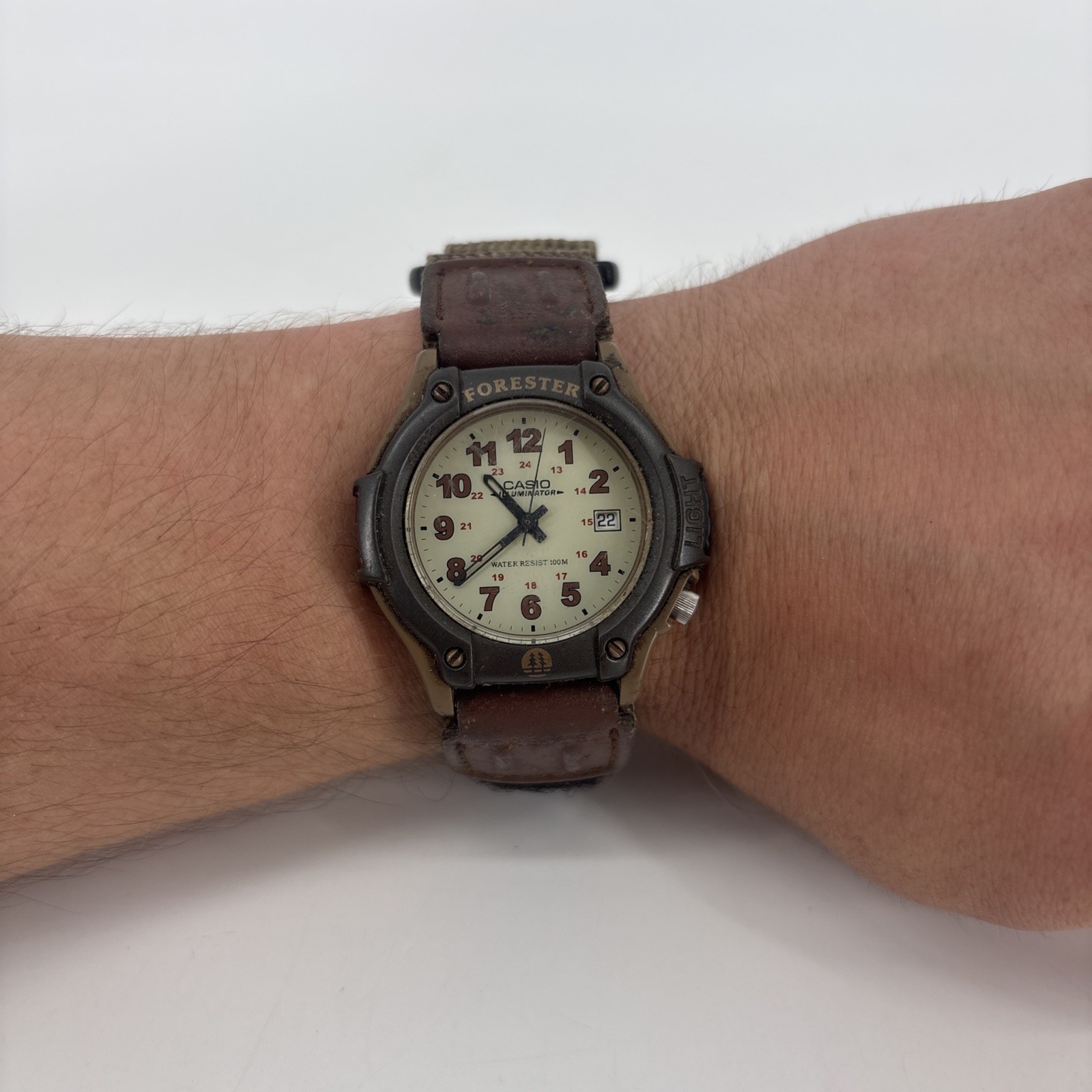 Rare Casio Men's Watch FT500 Illuminated Quartz Analog Brown Canvas Band