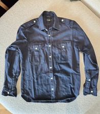 Drake's Navy Twill Cotton Regular Fit Military Shirt With Epaulettes Medium