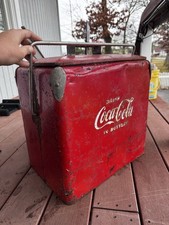 Coca-Cola Vintage Red Metal Carry Chest Cooler 1940s-1950s Ice Cold