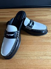 GH Bass Weejuns Wynn Mule Shoes Women's 9M Black White Leather Penny Loafers