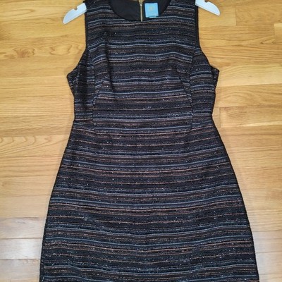 CeCe Black Metallic Stripe Sleeveless Sheath Dress