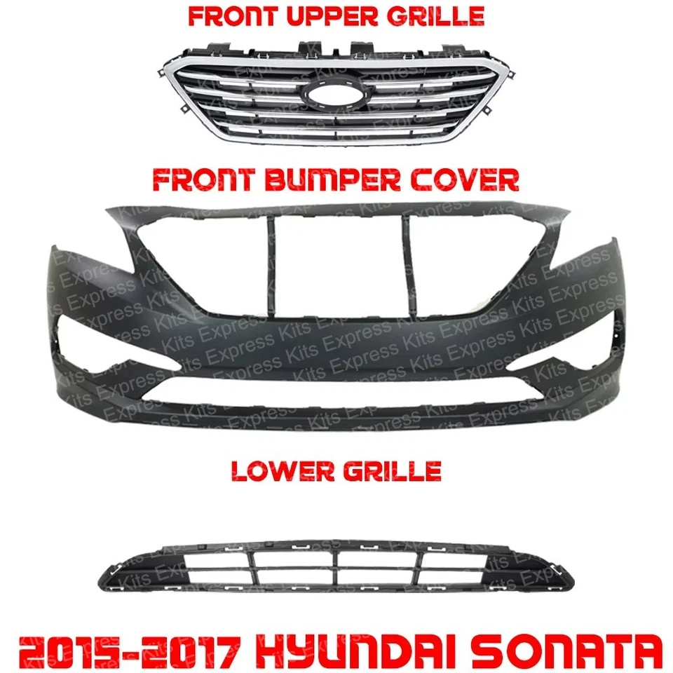 Front Bumper Cover Primed & Grille Assembly Kit For 2015-2017 Hyundai Sonata Foto 2 de 4
