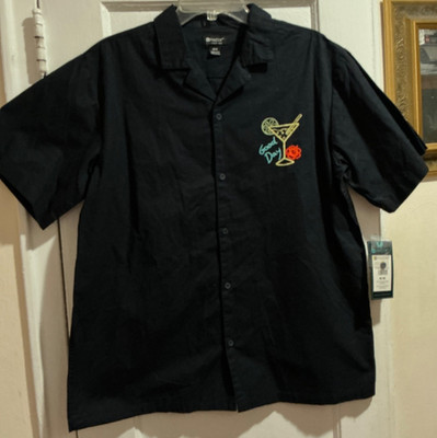 NWT Matix Dark Navy Twill Embroidered Good Day Martini Button Up Shirt Sz Medium