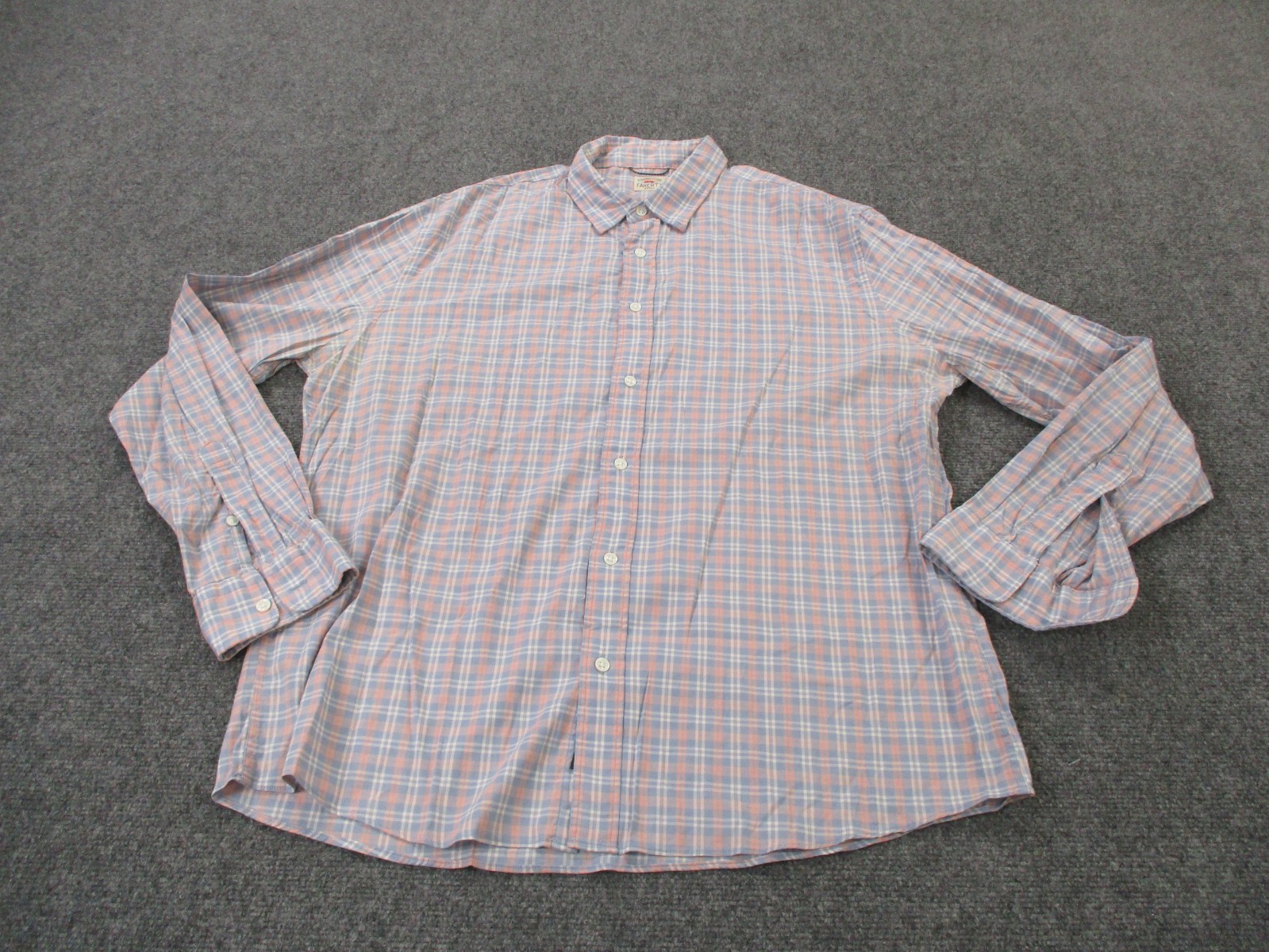 Faherty Shirt Mens XL Blue Pink Plaid Business Casual Preppy Lightweight Dress