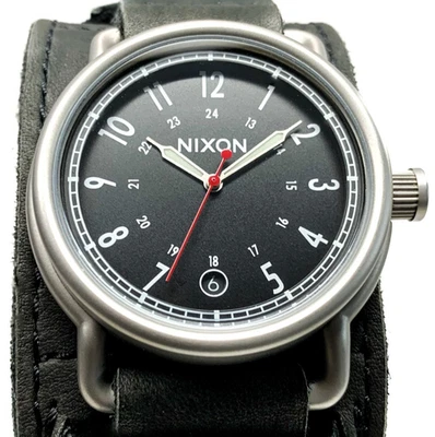 Nixon RARE The Axe 42mm Black Dial Watch Horween Double-Cuffed Leather Strap - Bild 1 von 4