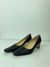 Carvela Black Leather Court Shoes Mid Block Heel Square Toe Classic UK 3
