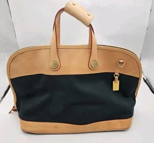 Dooney & Bourke Tan and Green Cabriolet Overnight Travel  Bag MADE IN USA