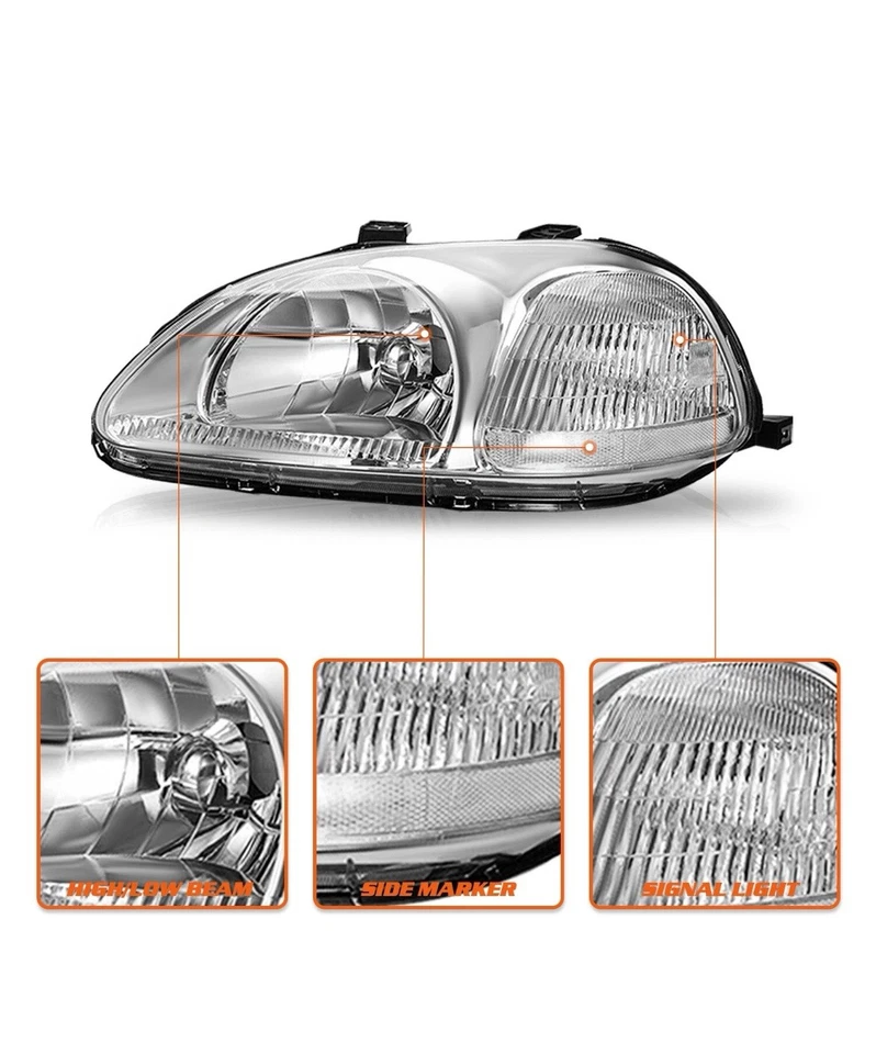 Clear Headlights Housing Assembly Pair 1996-2000 Honda Civic COUPE/SEDAN - Image 3 of 3