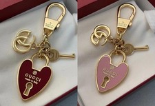 GUCCI Charm Heart Lock & Key Keychain Keyring Bag Charm VIP Gift New NO BOX