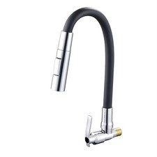 Black Wall Mount Kitchen Faucet Single Cold 360 Swivel Zinc Alloy G1/2