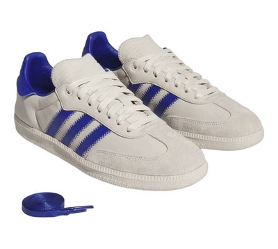 SZ 7.5M/8.5W adidas X Pharrell Williams HUMANRACE Unisex Samba Shoes, WHITE/BLUE