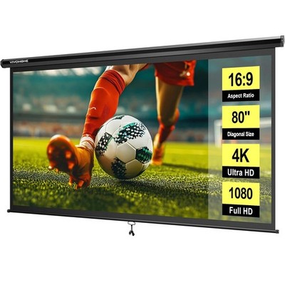 80'' Projector Screen 16:9 Projection HD Manual Pull Down Black Home Theater