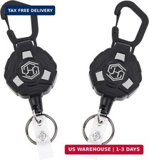 2Pack Heavy Duty Retractable Keychain, Tactical ID Badge Holder 2 Pack, Black