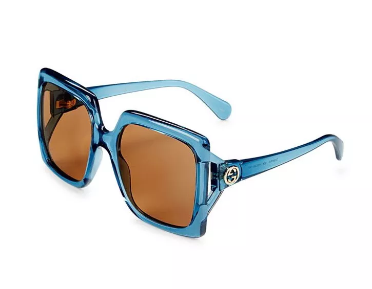 NEW GUCCI Oversize Square Light Injected Blue Frame Brown Lens