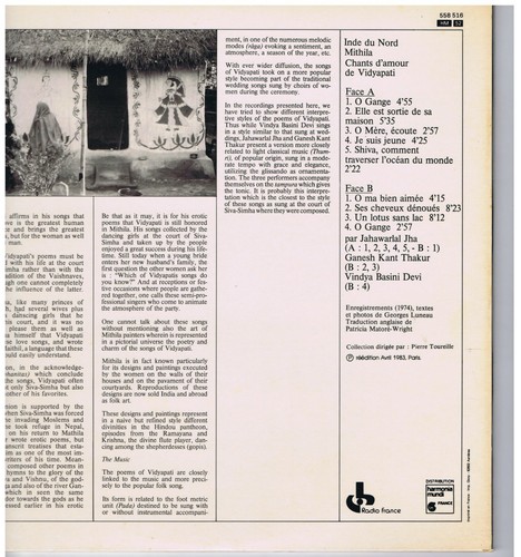 LP (INDIA) DU NORD MITHILDA / CHANTS D'AMOUR DE VIDYAPATI (OCORA) - Imagen 2 de 2