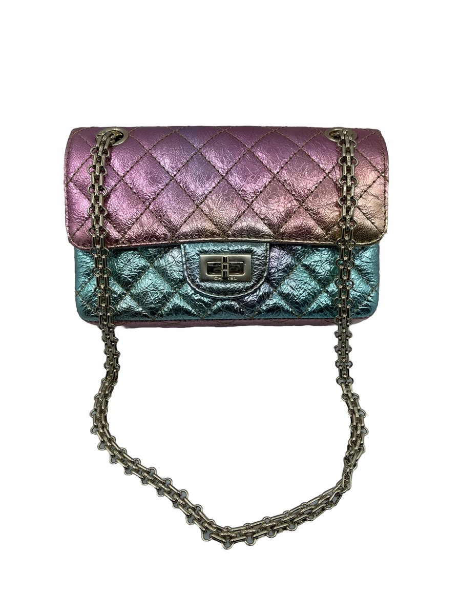 CHANEL Metallic Goatskin Quilted Mini 2.55 Reissue Mermaid Flap