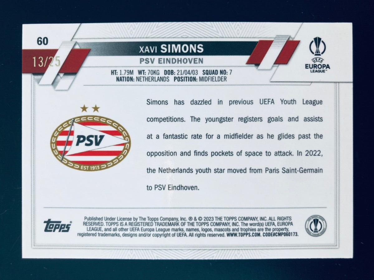 2022-23 Topps Chrome UCC # 60 Xavi Simons PSV Orange #/25