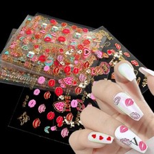 Lips Nail Stickers for Valentine's Day, 3D Gold Nail Decals Foils Nail Art W9