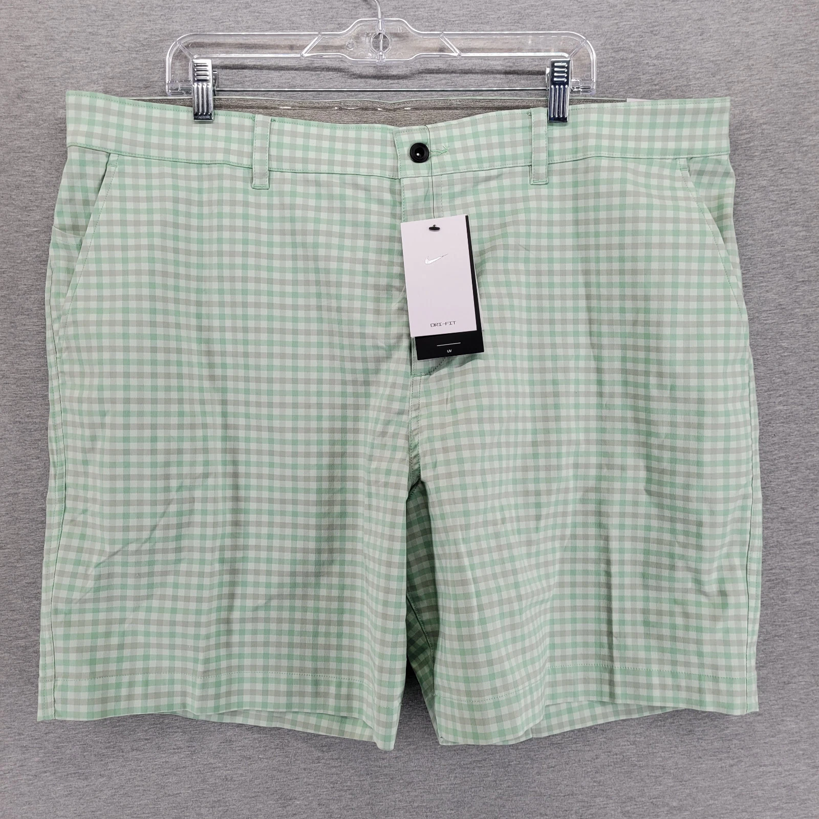 Nike Golf Shorts Mens 42 Green White Checks Dri-Fit DN1959-308 Swoosh Sports New