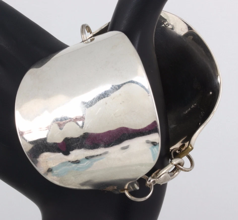 SILVERTONE WIDE LINKS FOR SMALL WRIST BRACELET FASHION 6754B - Image 3 of 3