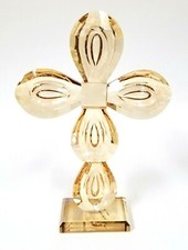 NEW OLEG CASINI STYLE DIAMOND CUT PALE GOLD GLASS CARVED CRYSTAL CROSS FIGURINE 
