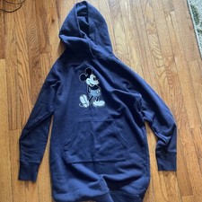 Disney Womens Small hoodie dress sweatshirt navy blue Mickey Stands