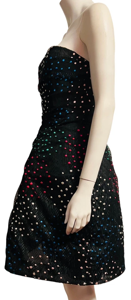 Monique Lhuillier без бретелек в горошек вышитая структура Net коктейльное платье 6 - Изображение 4 из 4