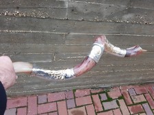 Shofar Amazing Silver plated 45" Yemenite Horn Kudu Jerusalem menorah FREE BAG