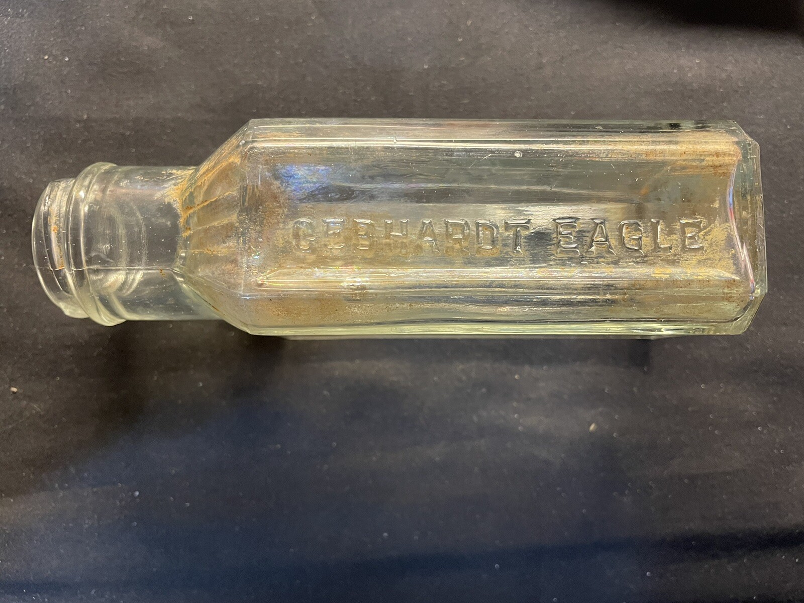 Vintage Gebhardt Eagle Chili Powder bottle, empty, Embossed Graphics 5