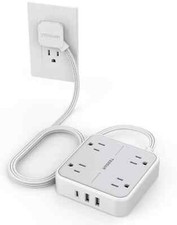 Flat Plug Power Strip, TESSAN 5 ft Ultra Thin Extension Cord with 3 USB Wall ...