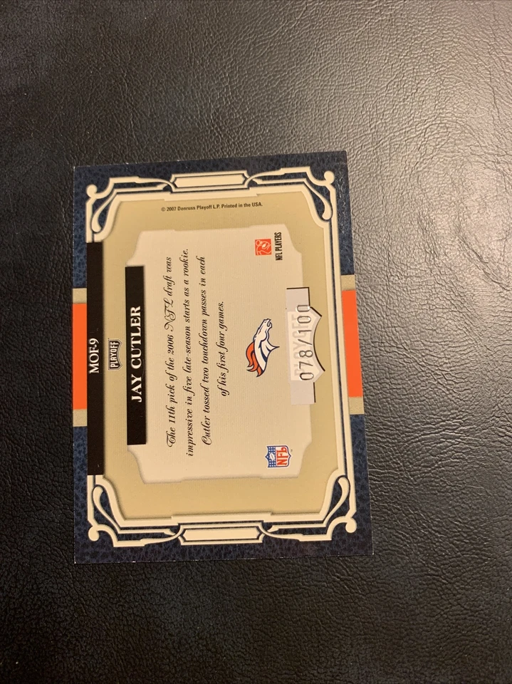 B15 #9 Jay Cutler 2007 Absolute Memorabilia Playoff/100 Denver Broncos￼ - Image 3 of 3