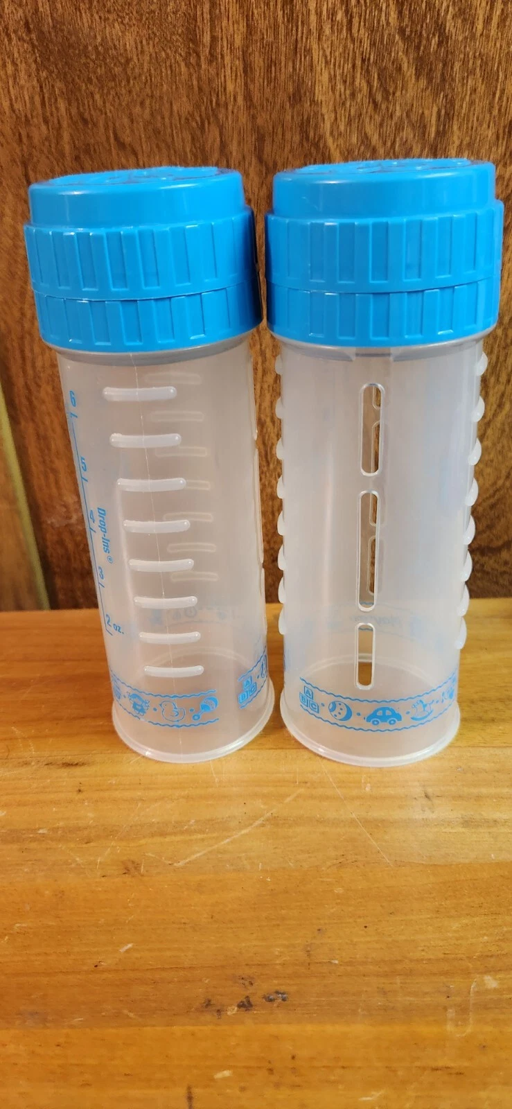 Vtg Playtex Drop Ins flat top baby bottles 8 Oz Blue W/Lid no nipples Plane Bike