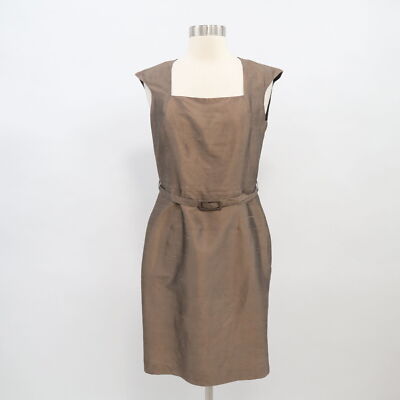 Joseph Janard Sheath Dress Silk Womens US4 D36 Brown Shine Belted Cap Sleeve