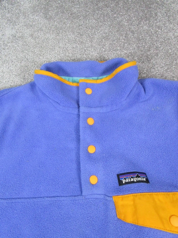 Suéter feminino Patagonia Synchilla Snap-T Xs azul amarelo lã para caminhada * - Imagem 2 de 4