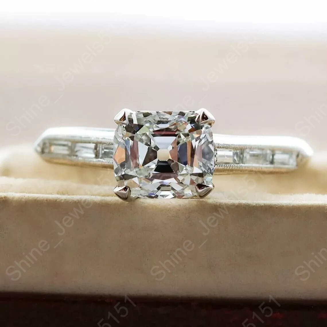 Vintage Art Deco Asscher Cut Lab Created Diamond 925 Silver