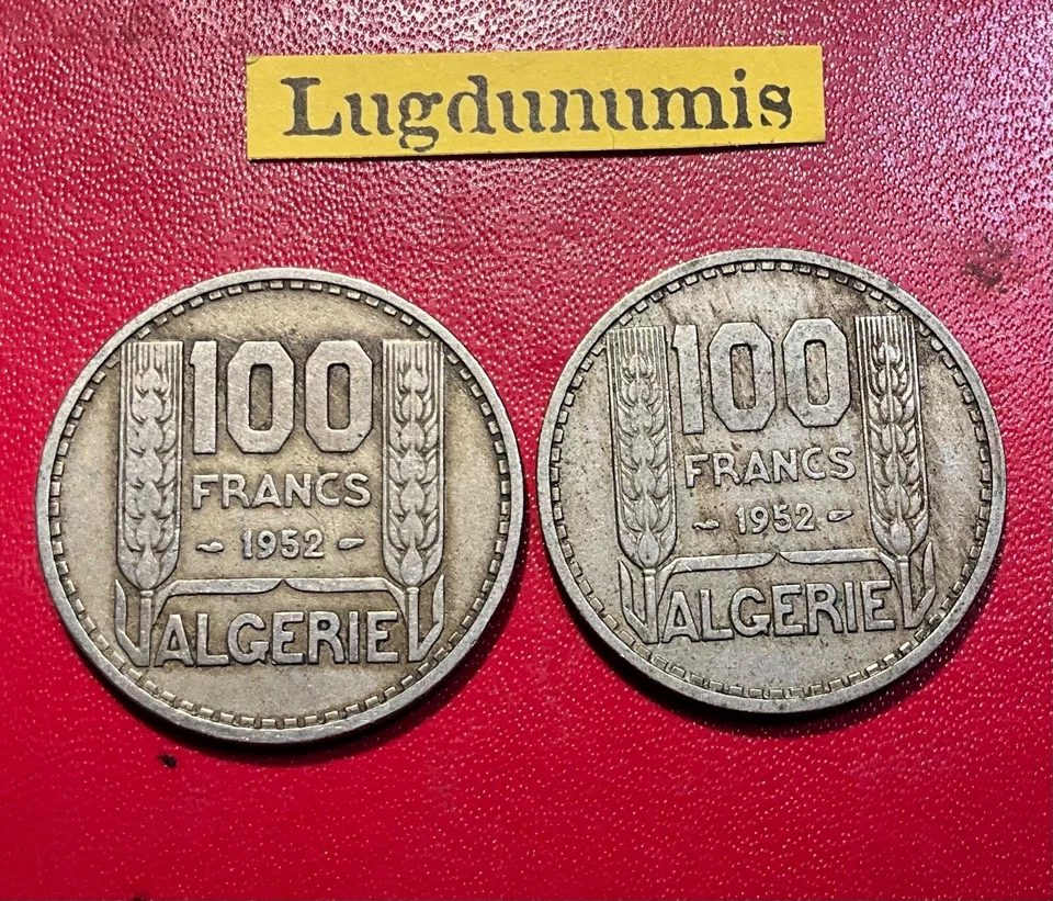 Lot de 2 pieces 100 Francs Algérie bronze nickel 1952 TTB - Photo 1/2