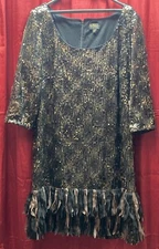 Ignite Evenings Dress Womens 20W Flapper  Dress Multi Colored Brown Black