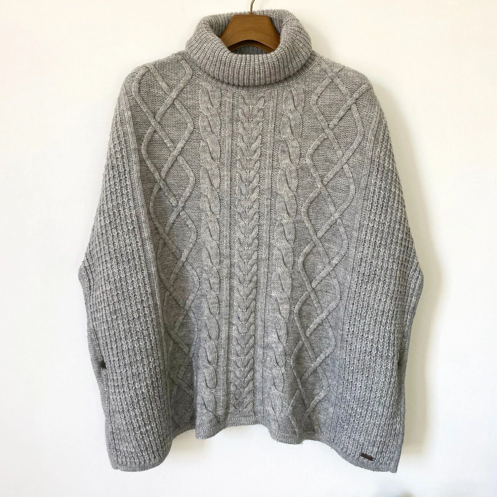 Barbour Court Cape Grey Wool Blend Roll Neck Poncho Jumper Size Small (10/12)