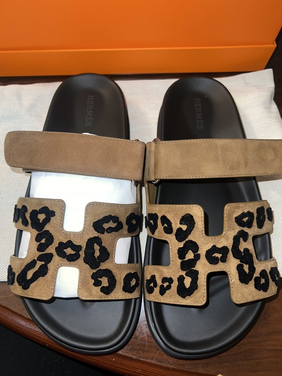 HERMES Chypre Sandals Slides Leopard Animal Print, size 37.5