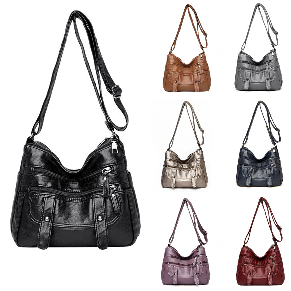 Women's Leather Organizer Purse Shoulder Bag Multiple