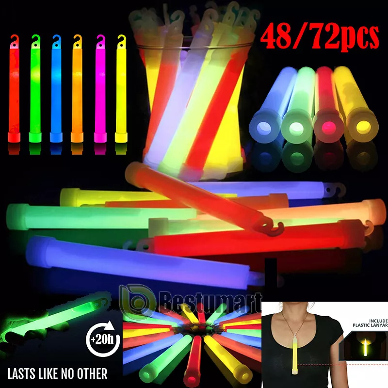 72Pcs Ultra Bright 6 Inch Large Glow Sticks -Bulk Light Up Sticks 20 Hr  Duration