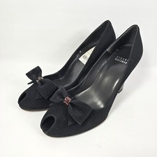 Stuart Weitzman Size 8.5 Black Satin Fabric Formal Peep Toe Pump Heels Shoes